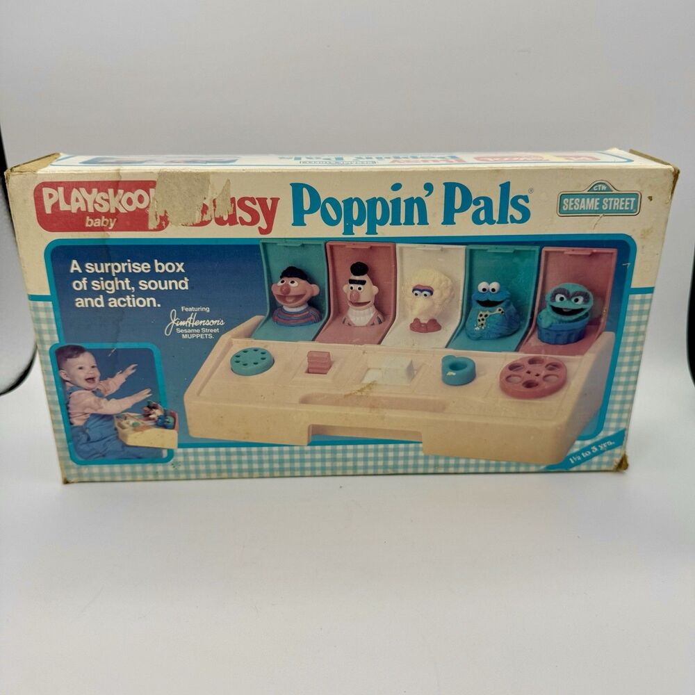 Vintage 1986 Playskool Sesame Street Busy Poppin’ Pals Toy w/ Box
